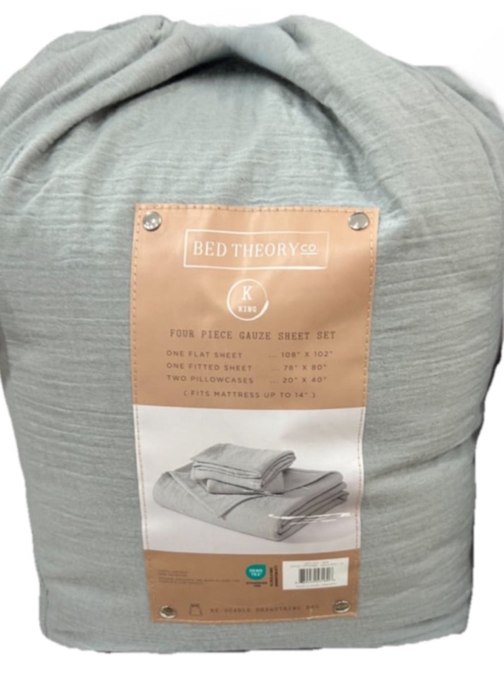 Bed Theory Co. 4 Piece Gauze Aqua Mist King Sheet Set Soft Unique Texture